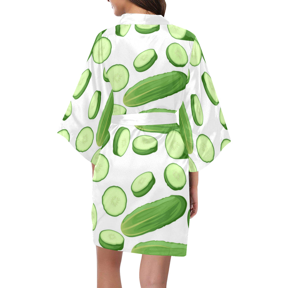 cucumber whole slices pattern Women's Short Kimono Robe