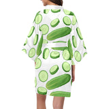 cucumber whole slices pattern Women's Short Kimono Robe