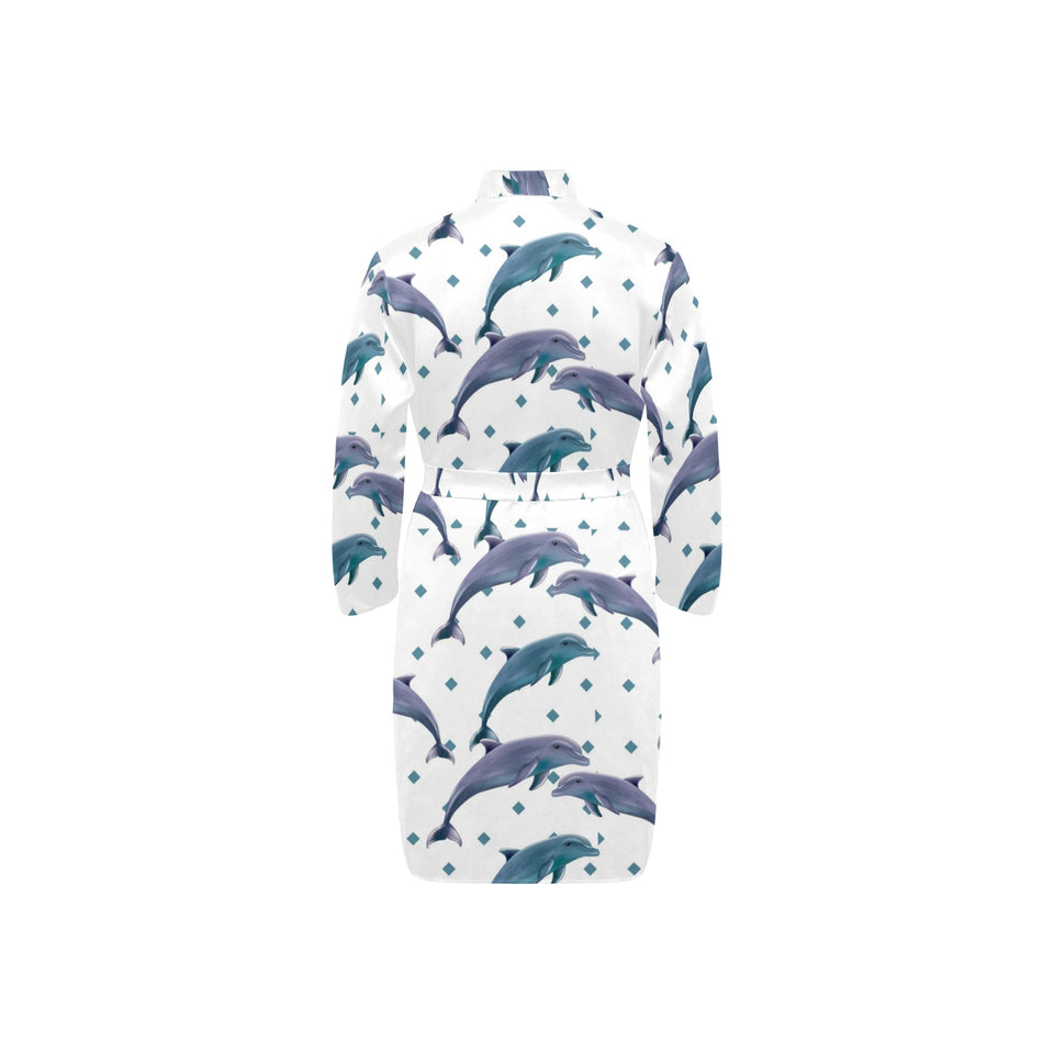 Dolphins pattern dotted background Men's Long Sleeve Belted Night Robe