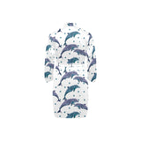 Dolphins pattern dotted background Men's Long Sleeve Belted Night Robe