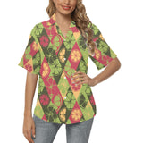 Cool Geometric lime pattern Women's All Over Print Hawaiian Shirt