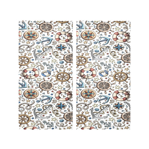 Cute nautical steering wheel anchor pattern Gauze Curtain