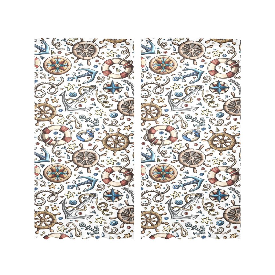 Cute nautical steering wheel anchor pattern Gauze Curtain