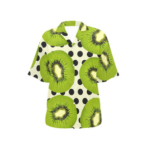 kiwi black dot background Women's All Over Print Hawaiian Shirt