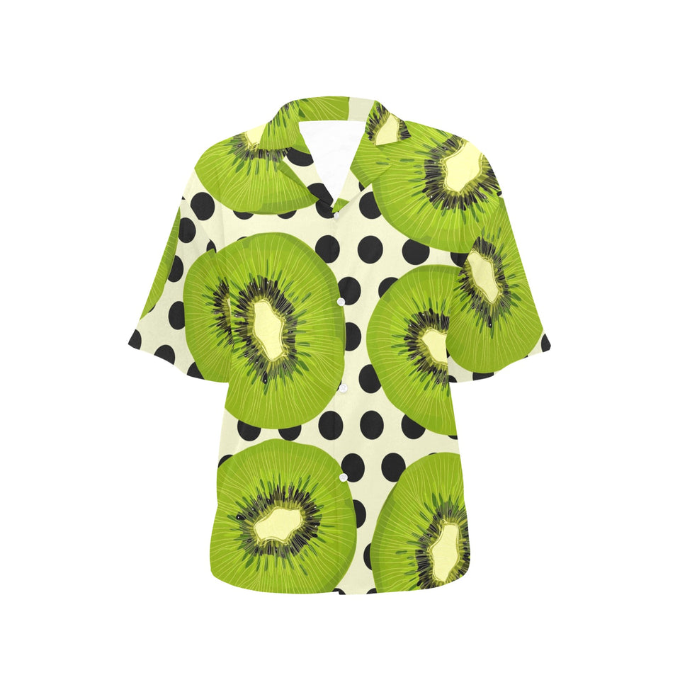 kiwi black dot background Women's All Over Print Hawaiian Shirt