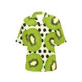 kiwi black dot background Women's All Over Print Hawaiian Shirt