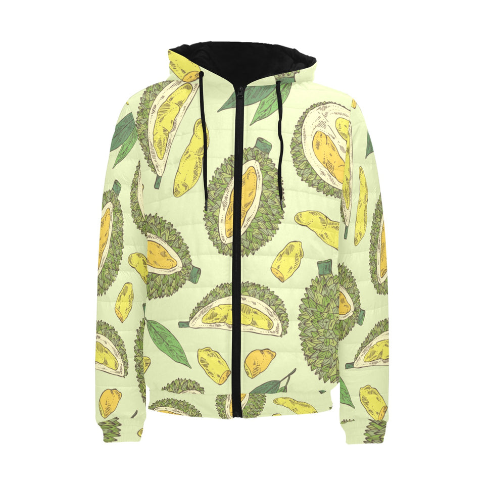 Durian leaves pattern background Men's Padded Hooded Jacket