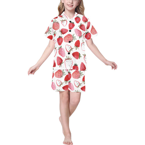 watercolor hand drawn beautiful strawberry pattern Kids' Boys' Girls' V-Neck Short Pajama Set