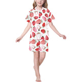 watercolor hand drawn beautiful strawberry pattern Kids' Boys' Girls' V-Neck Short Pajama Set