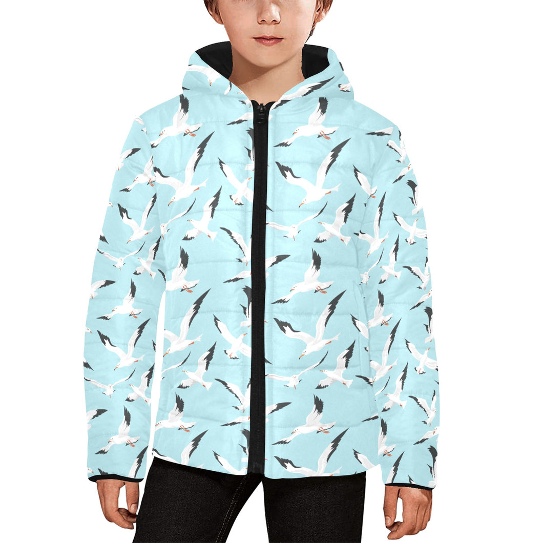 Seagull Pattern Print Design 01 Kids' Boys' Girls' Padded Hooded Jacket