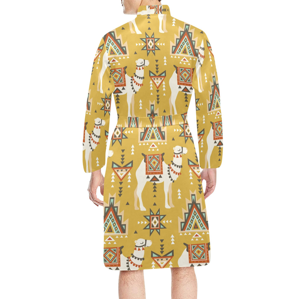 Camels ethnic motif pattern Men's Long Sleeve Belted Night Robe
