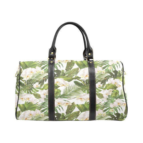 White orchid flower tropical leaves pattern Travel Bag