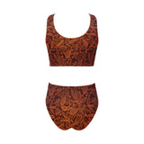 cacao beans tribal polynesian pattern Chest Bowknot High Waisted Bikini Swimsuit