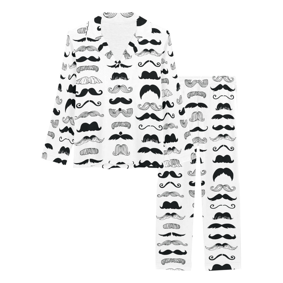 Mustache Beard Pattern Print Design 04 Women's Long Pajama Set