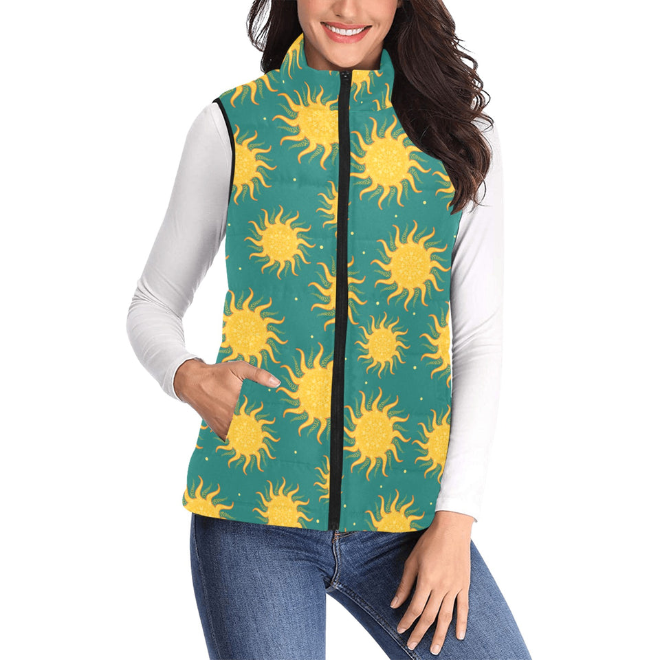 Sun green background Women's Padded Vest