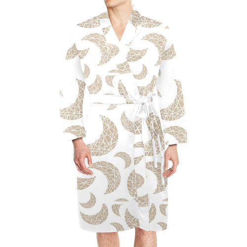 Cool gold moon abstract pattern Men's Long Sleeve Belted Night Robe