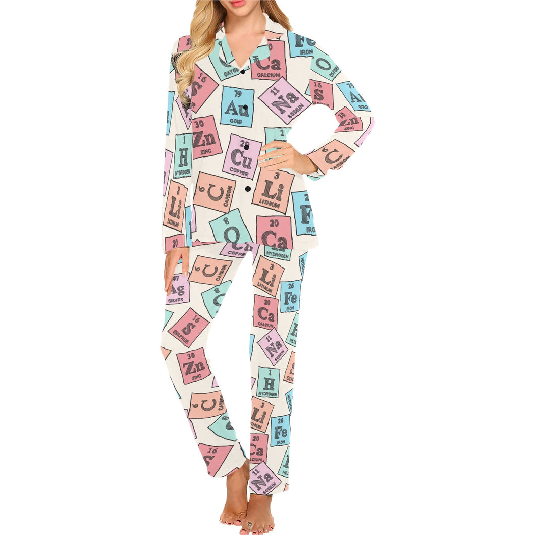 Chemistry Periodic Table Pattern Print Design 02 Women's Long Pajama Set
