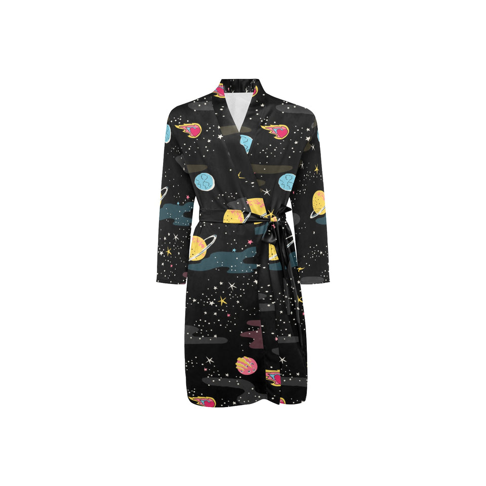 space pattern Men's Long Sleeve Belted Night Robe