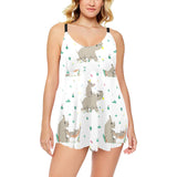 Cute Rhino pattern background Chest Sexy Pleated Two Piece Swim Dress