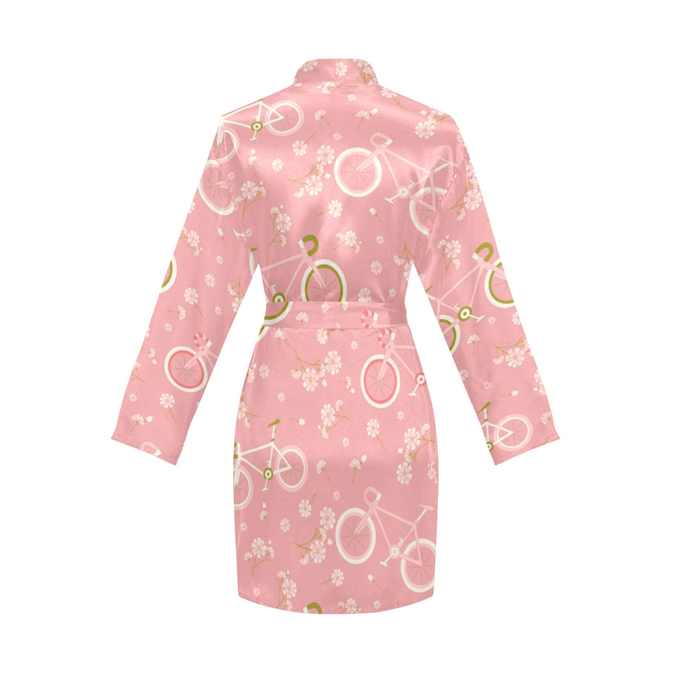Bicycle Pattern Print Design 02 Women's Long Sleeve Belted Night Robe