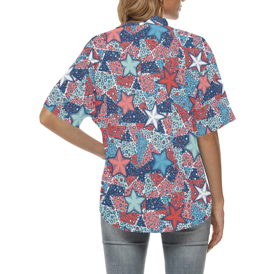 Hand drawn colorful starfish Women's All Over Print Hawaiian Shirt