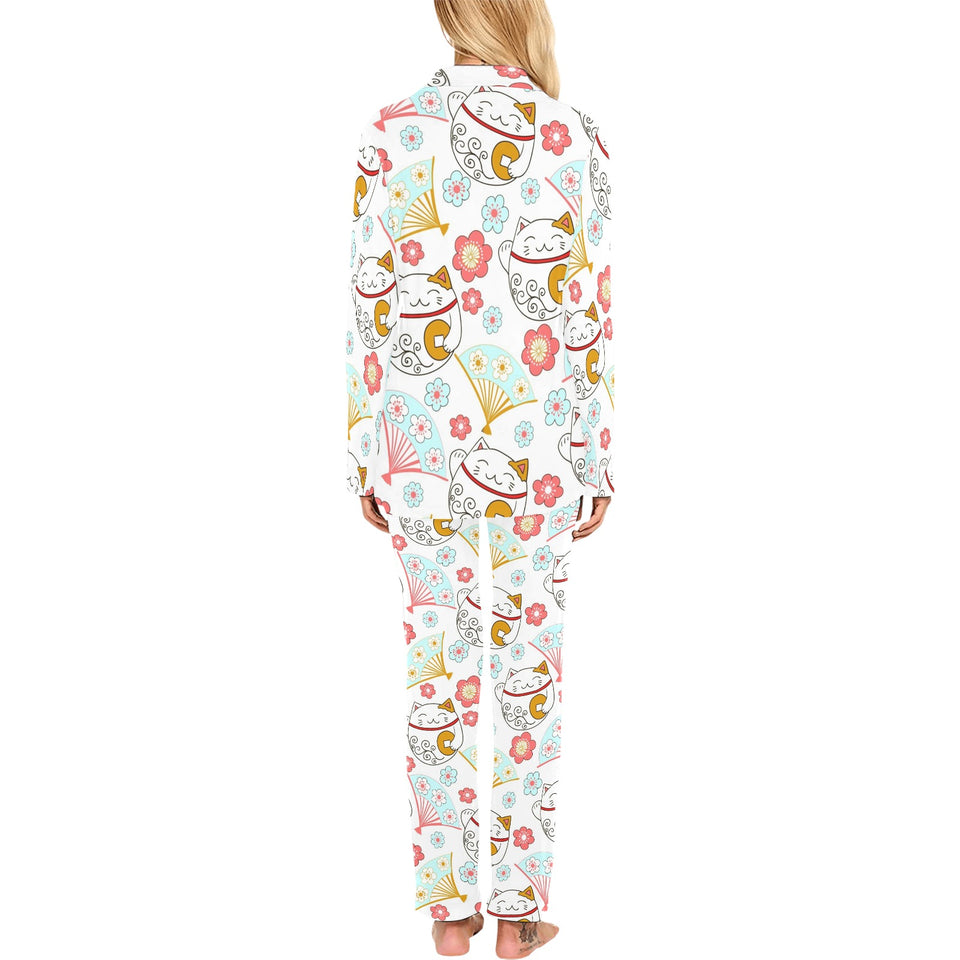 Maneki neko cat fan sakura Women's Long Pajama Set