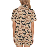 Dachshund floral background Women's V-Neck Short Pajama Set