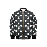 Cute white rabbit polka dots black background Kids' Boys' Girls' Bomber Jacket