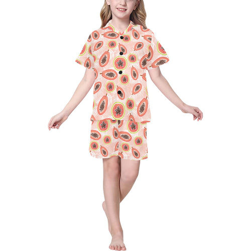 papaya leaves pattern Kids' Boys' Girls' V-Neck Short Pajama Set