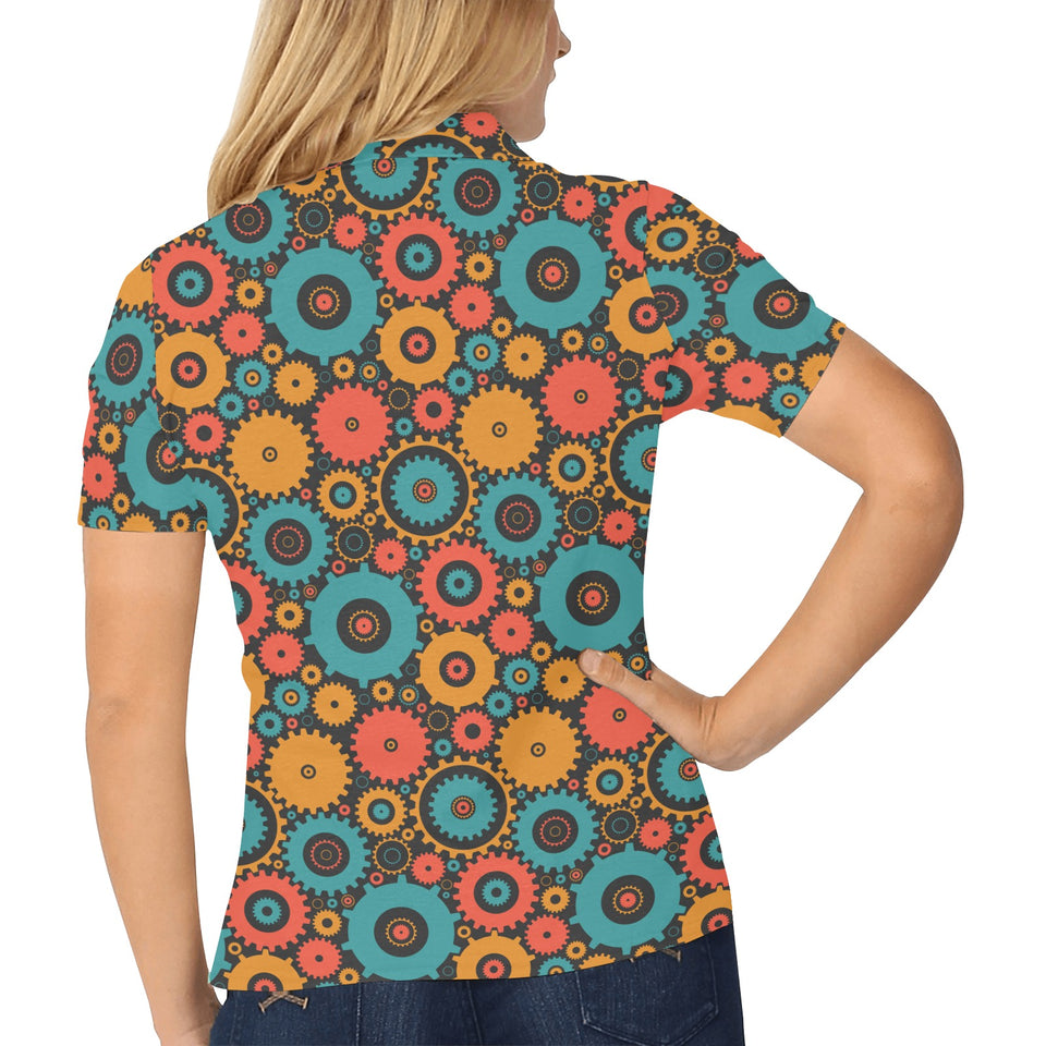 Gear Pattern Print Design 01 Women's All Over Print Polo Shirt