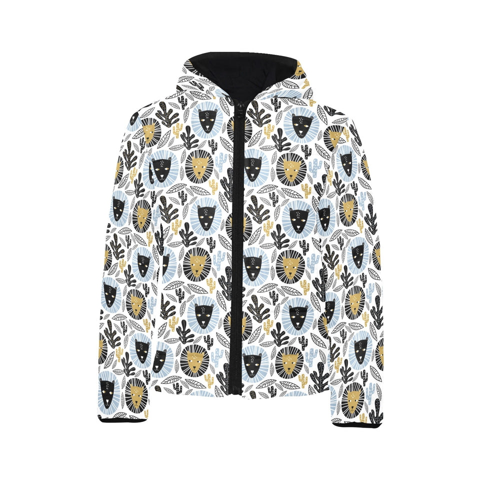 Lion Pattern Print Design 05 Kids' Boys' Girls' Padded Hooded Jacket