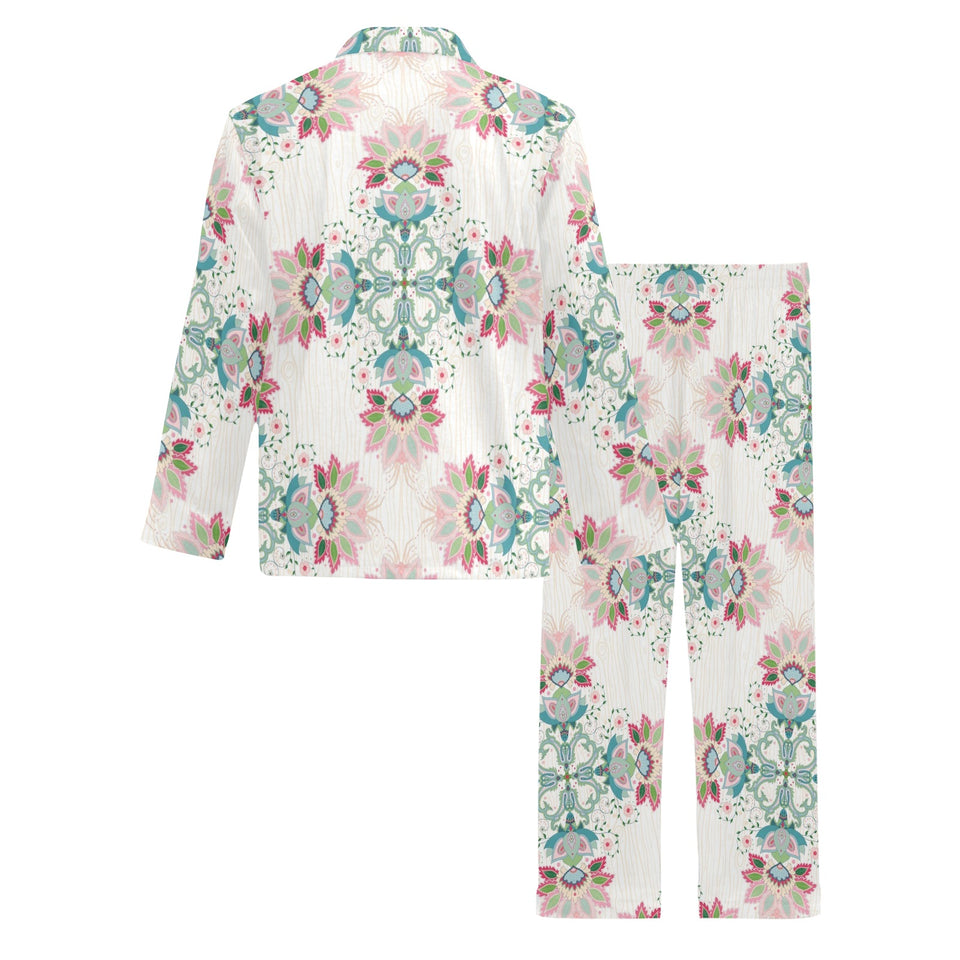 Square floral indian flower pattern Men's Long Pajama Set