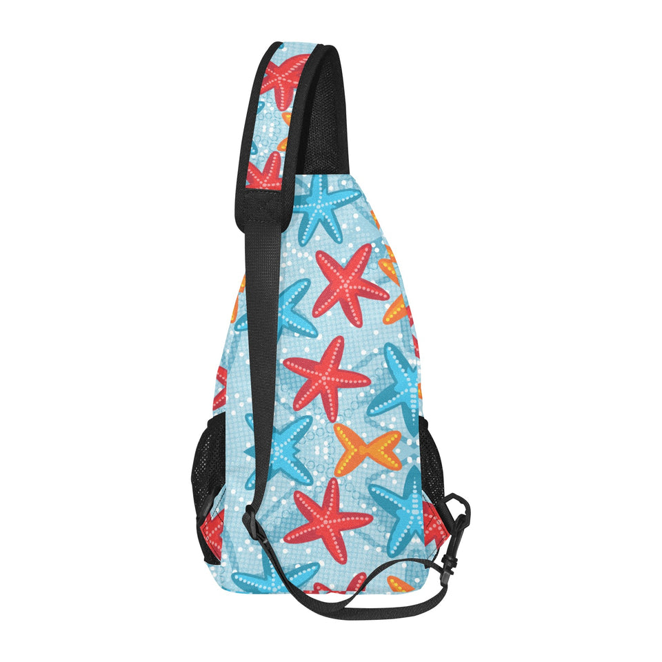 Blue red orange starfish pattern All Over Print Chest Bag