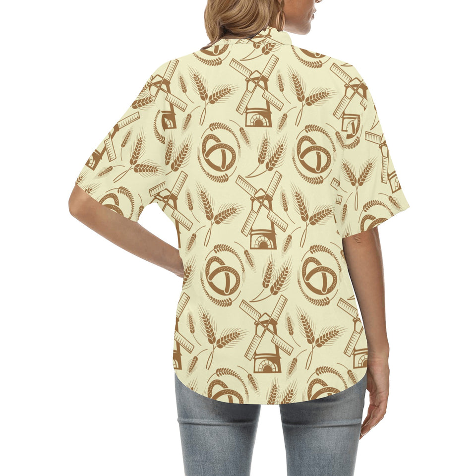 Windmill Wheat pattern Women's All Over Print Hawaiian Shirt