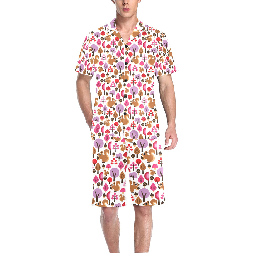 Squirrel Pattern Print Design 02 Men's V-Neck Short Pajama Set