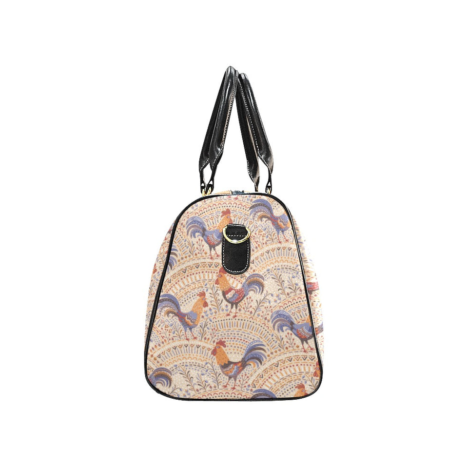 Cute rooster chicken cock floral ornament backgrou Travel Bag