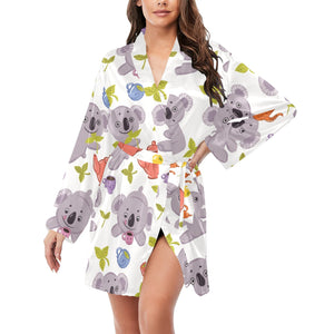 Cute koalas teapots tea Women's Long Sleeve Belted Night Robe
