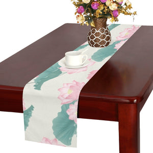 Pink lotus waterlily leaves pattern Table Runner