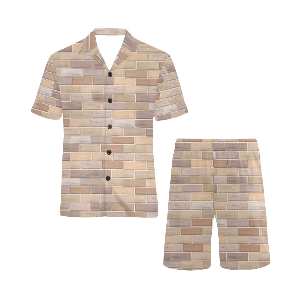Brick Printed Pattern Print Design 01 Men's V-Neck Short Pajama Set