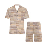 Brick Printed Pattern Print Design 01 Men's V-Neck Short Pajama Set
