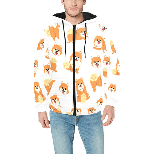 Brown pomeranian pattern Men's Padded Hooded Jacket