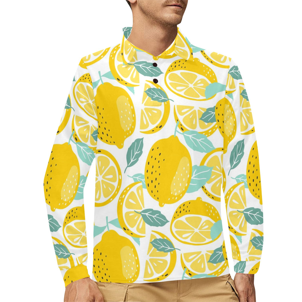 lemon design pattern Men's Long Sleeve Polo Shirt