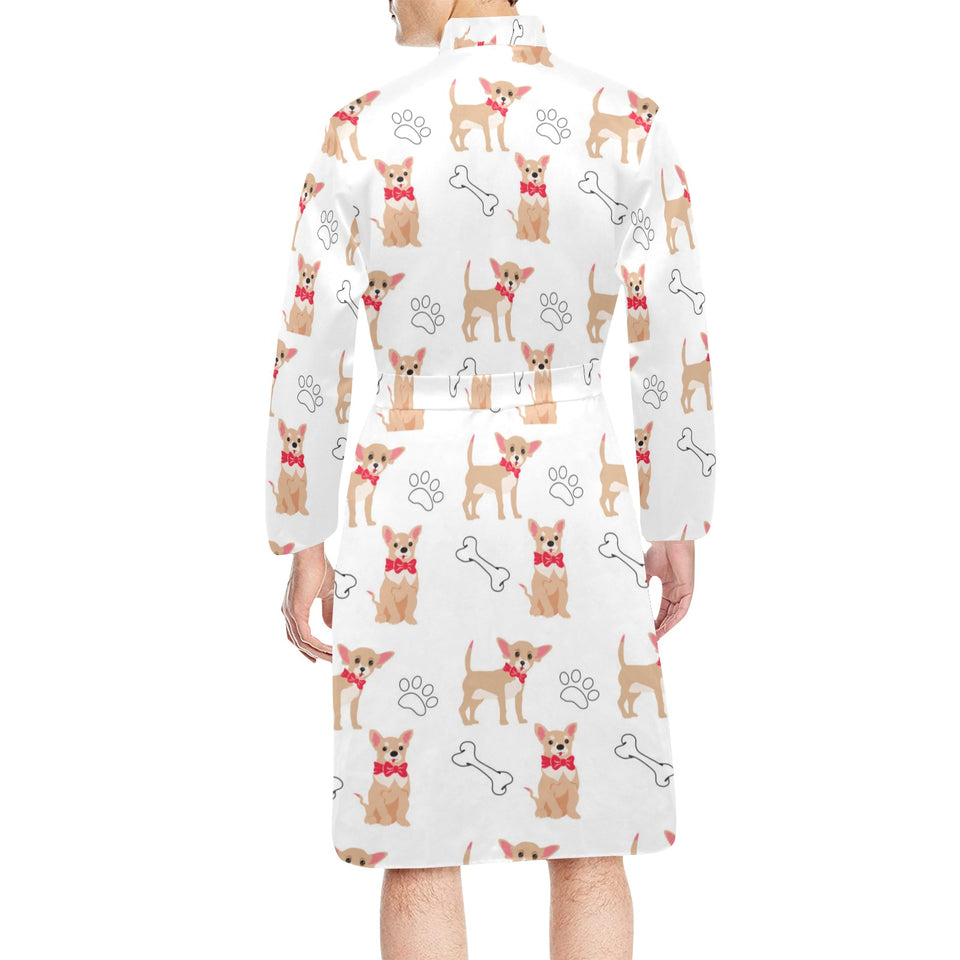 Chihuahua bone paw pattern Men's Long Sleeve Belted Night Robe