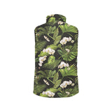 White orchid flower tropical leaves pattern blackg Women's Padded Vest