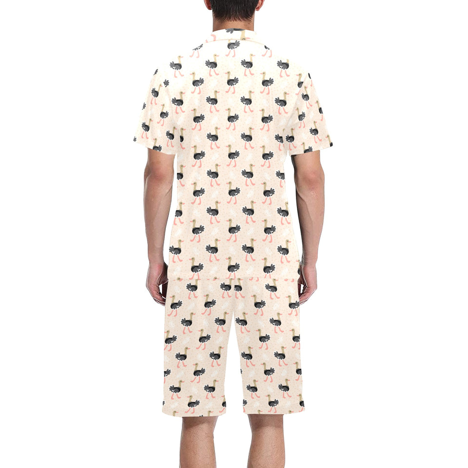 Ostrich Pattern Print Design 05 Men's V-Neck Short Pajama Set