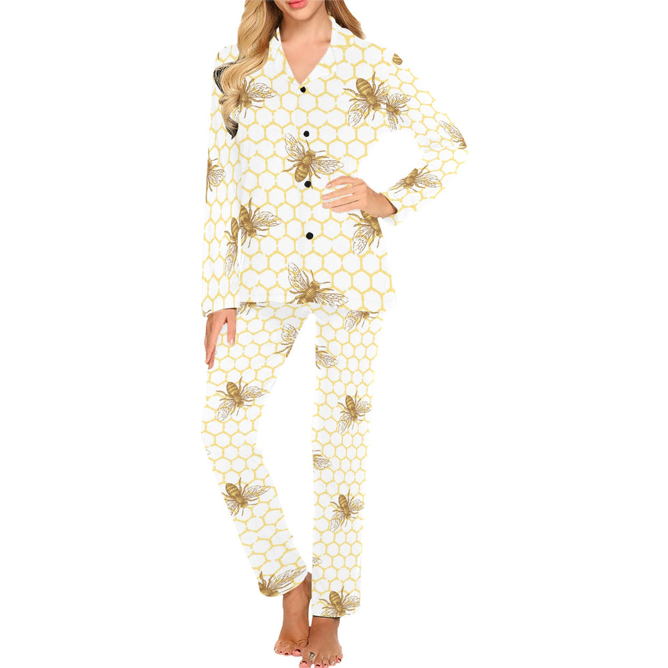 Bee honeycomb seamless design pattern Women's Long Pajama Set