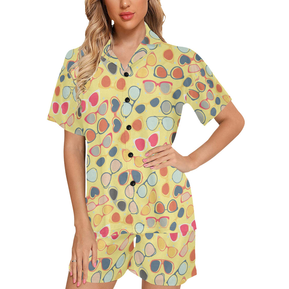 Sun Glasses Pattern Print Design 05 Women's V-Neck Short Pajama Set