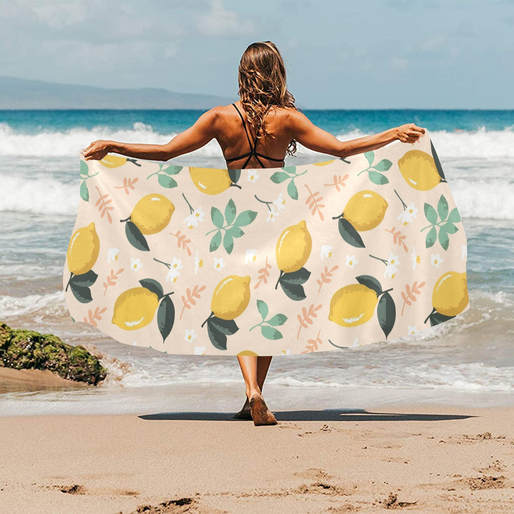 lemon flower leave pattern Beach Towel