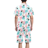 Toucan tropical flower leave pattern Men's V-Neck Short Pajama Set
