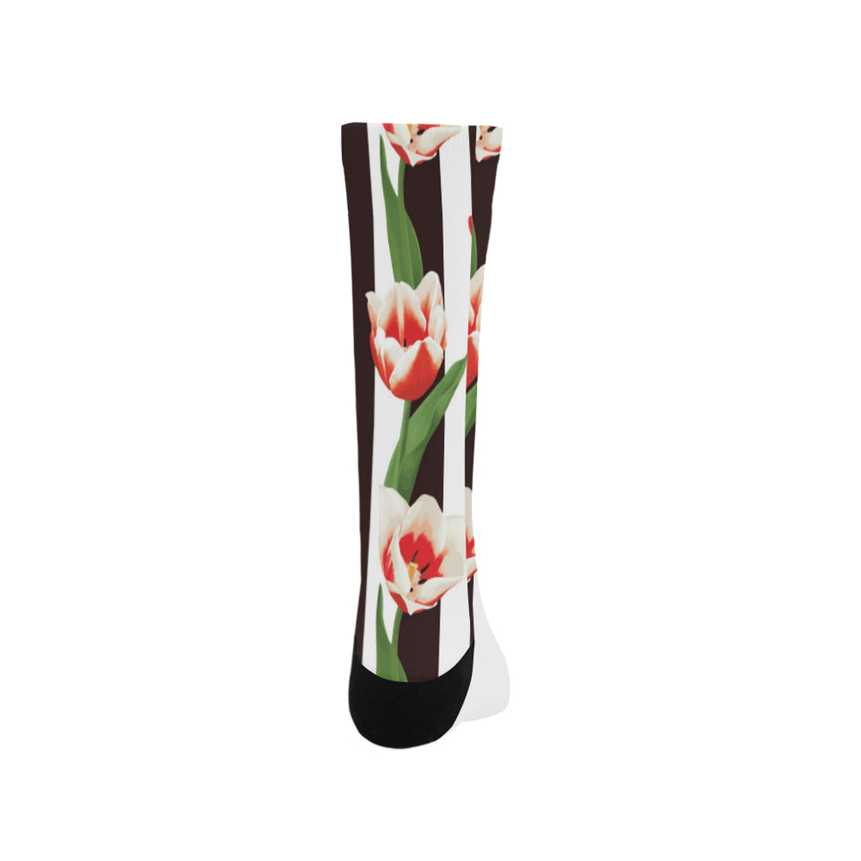 red and white tulips pattern Crew Socks